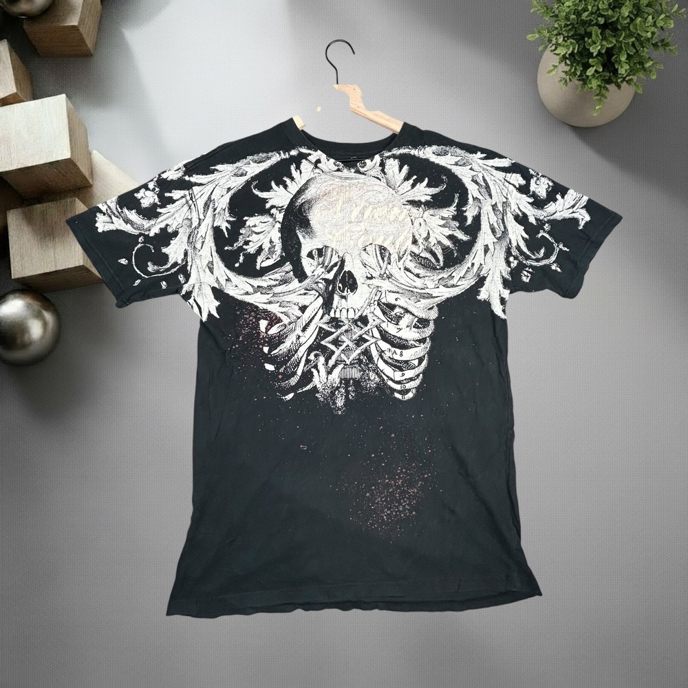 Xtreme Couture by Affliction Mens XL Black Skull Filigree Y2K Grunge T-Shirt